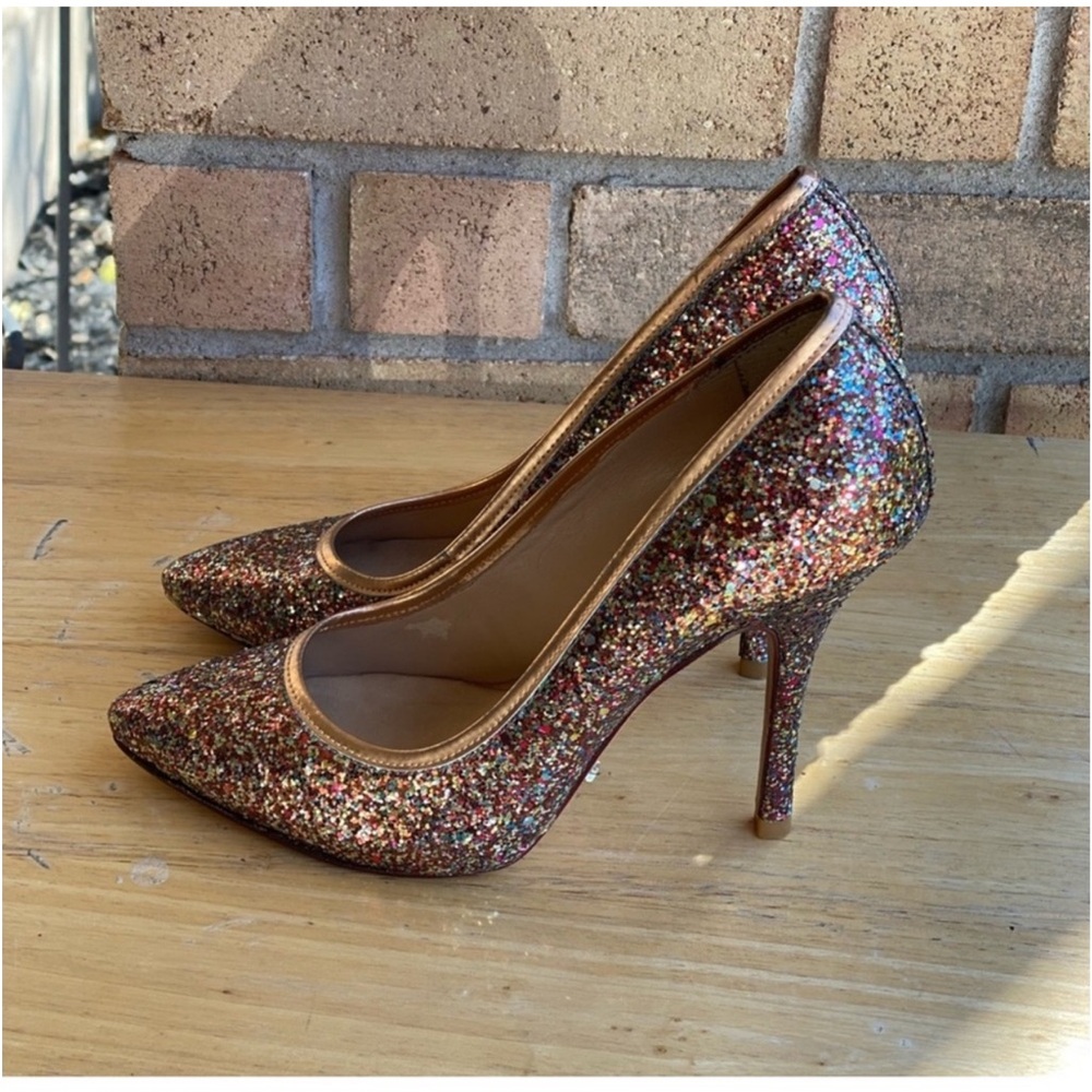 Schutz Delila Women’s Size 6 Multicolor Glitter Sparkle Pointed Toe Heels Pumps - Picture 5 of 12